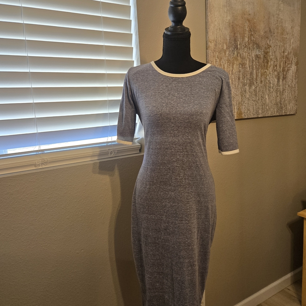 3 For 20 LuLaRoe Classic T SHIRT Heather Gray Midi Dress with Cream Trim